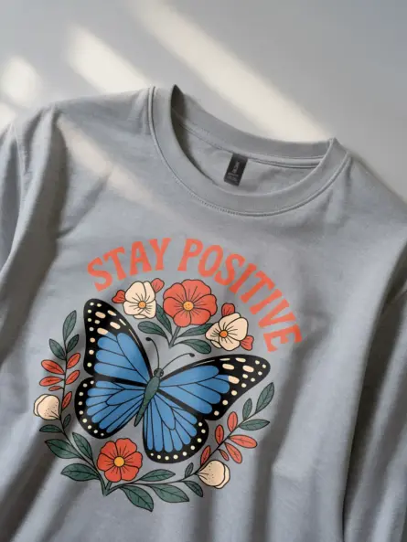 Butterfly Stay Positive T-Shirt for Mental Health Awareness - Image 2