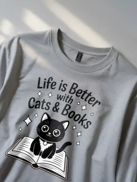 Charming Cat Book Lover Shirt – Cute Kawaii Tee for Readers - Image 2