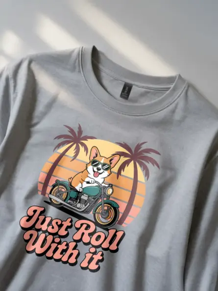 Playful Corgi Motorcycle T-Shirt for Beach Dog Lovers - Image 2