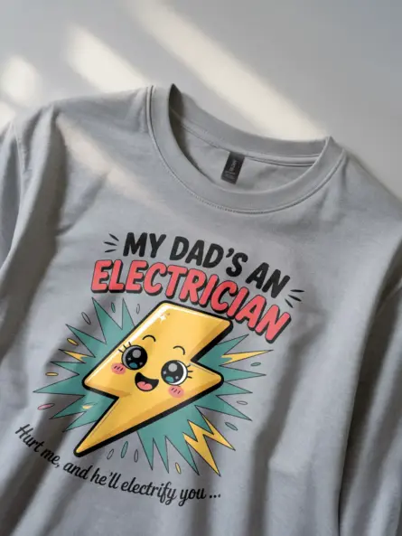 Adorable Electrician Dad Kids T-Shirt with Cartoon Bolt - Image 2