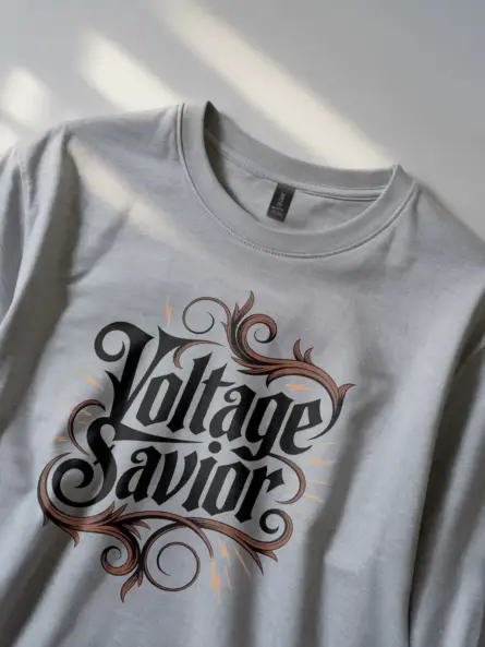 Electrician Pride T-Shirt – Voltage Savior Gothic Design - Image 3