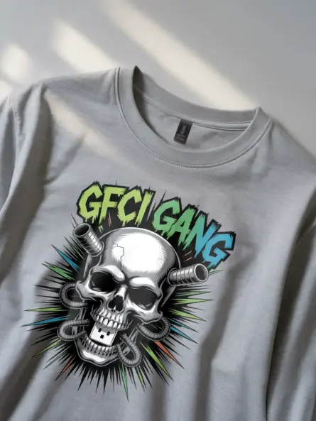 Electrician Skull T-Shirt GFCI Gang Graphic Tee - Image 2