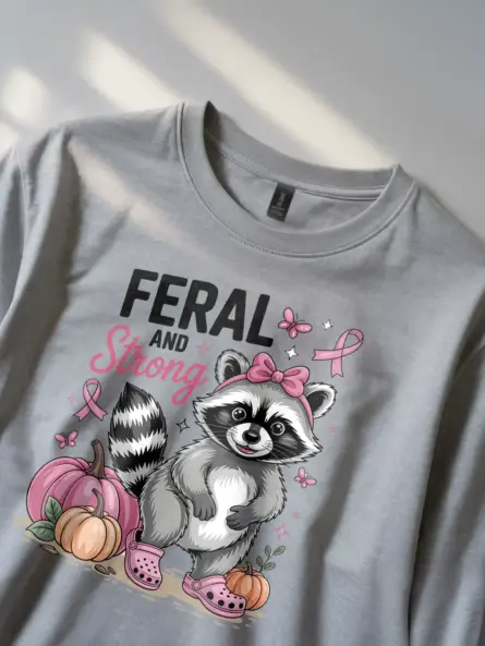 Feral and Strong Raccoon Shirt – Whimsical Breast Cancer Tee - Image 2