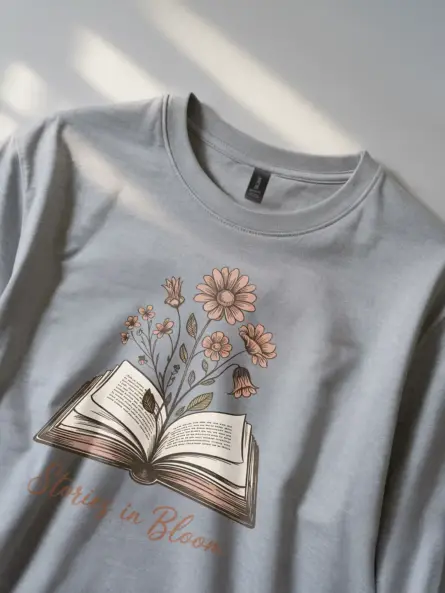 Stories in Bloom Floral Book Lover T-Shirt - Image 2