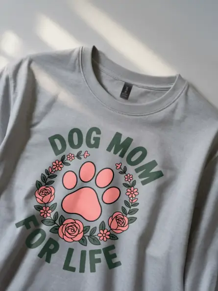Floral Dog Mom Shirt – Vintage “Dog Mom for Life” Paw Print Tee - Image 2