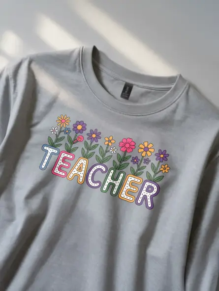 Floral Teacher Shirt – Whimsical Pink Bloom Power Tee - Image 2