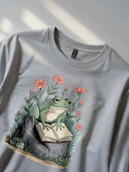 Frog Reading Shirt – Whimsical Nature Tee for Book Lovers - Image 2
