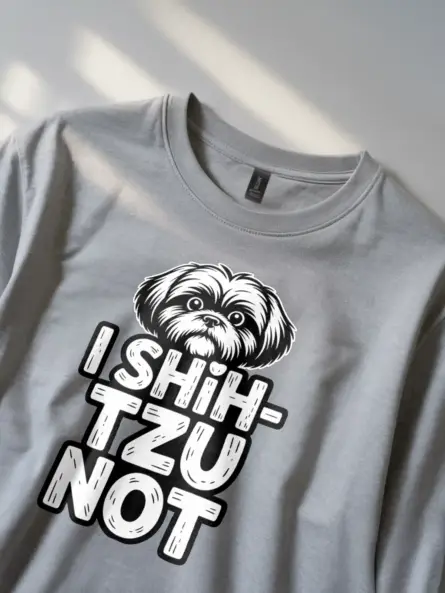 grey lifestyle – cute cartoon dog shirt worn outdoors in grey