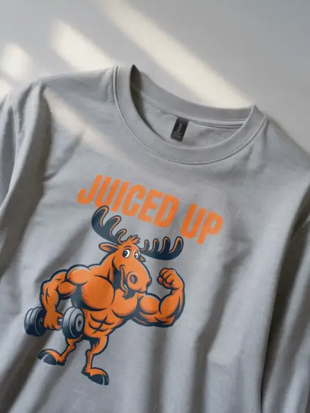 Funny Animal Workout Shirt – Juiced Up Moose Graphic Gym Tee - Image 2