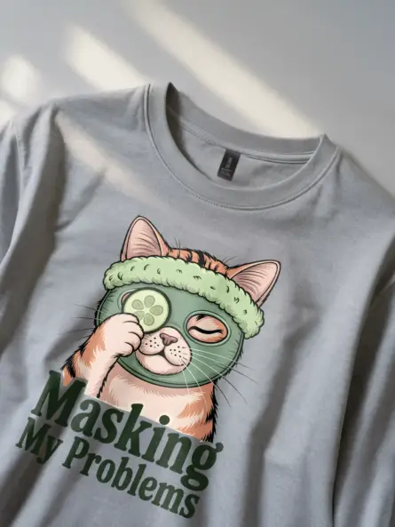 Funny Cat Spa Shirt for Introverts – Masking My Problems Tee - Image 2