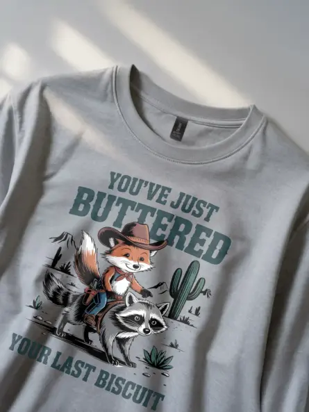 Funny Cowboy Animal T-Shirt You've Just Buttered - Image 2