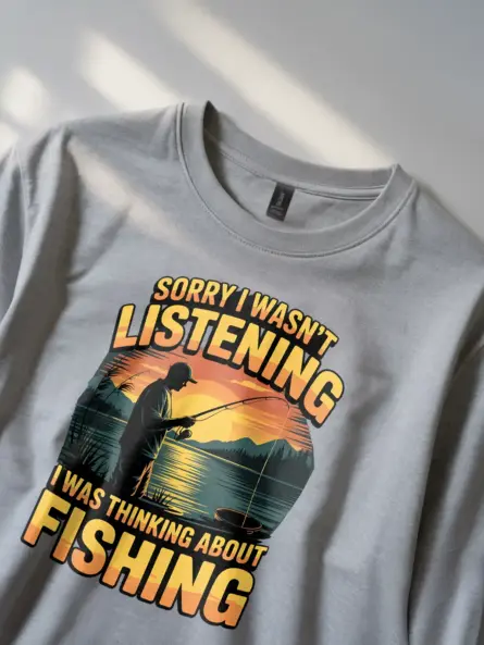 Funny Fishing T-Shirt for Men – “Sorry I Wasn’t Listening” Sunset Graphic - Image 2