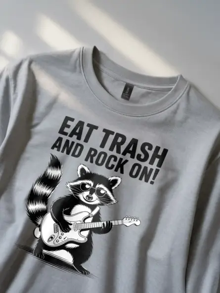 Funny Raccoon T-Shirt – Eat Trash and Rock On Punk Style - Image 3