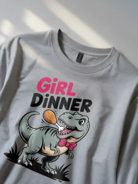 Girl Dinner T-Shirt – Cute Dinosaur Meme Graphic Tee for Foodie Fans - Image 2