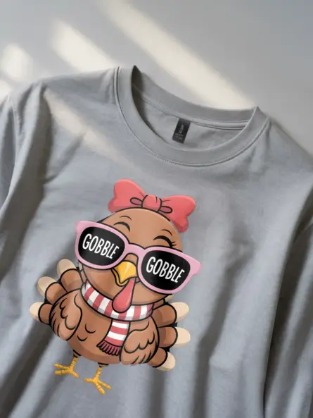 Girls Thanksgiving Shirt – Cute Pink Glasses Turkey Tee for Kids - Image 2