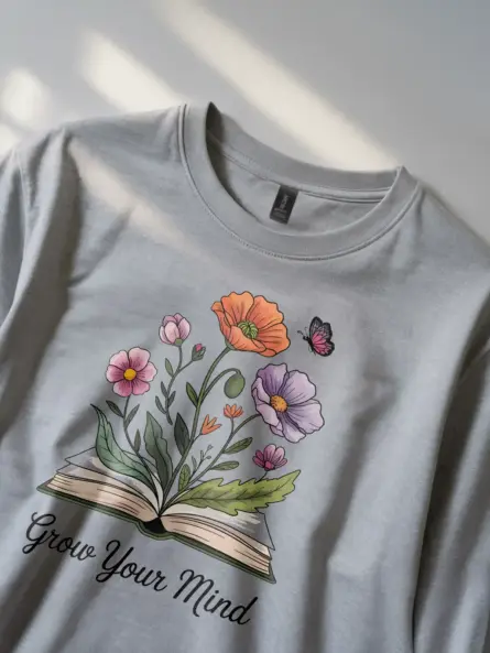 Inspiring Grow Your Mind T-Shirt – Botanical Book Lover Tee for Women - Image 2