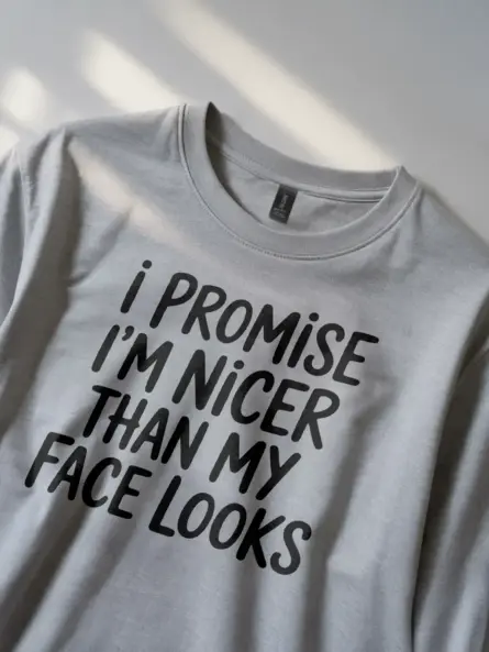 grey Shirt I’m Nicer Than My Face Looks – resting face humor t-shirt