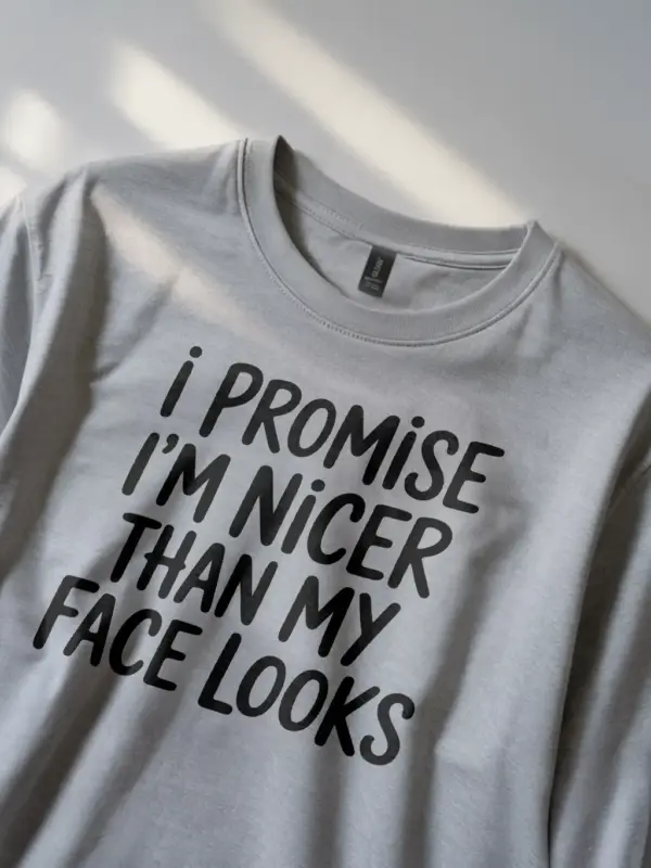 grey Shirt I’m Nicer Than My Face Looks – resting face humor t-shirt