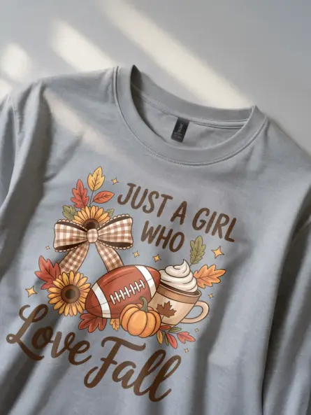 Cozy Just a Girl Who Loves Fall Shirt – Sunflower Latte Tee - Image 2