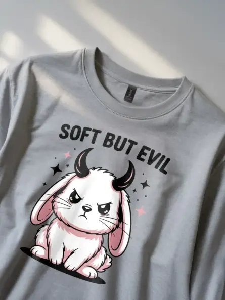 Kawaii Bunny T-Shirt with Attitude – Soft But Evil Graphic Tee - Image 3
