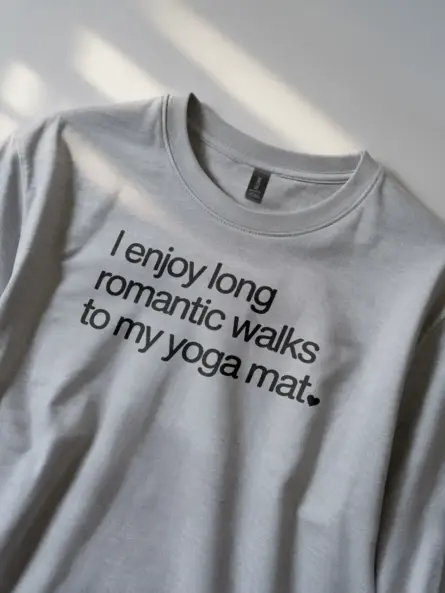 Long Romantic Walks Yoga Mat Shirt – Funny Minimalist Tee for Self-Care Lovers - Image 2