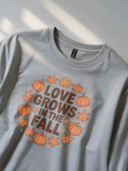 Love Grows in the Fall Shirt – Cozy Autumn Pumpkin Leaves Tee - Image 2