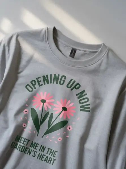 Minimalist Daisy Garden T-Shirt – Opening Up Now Floral Design - Image 2