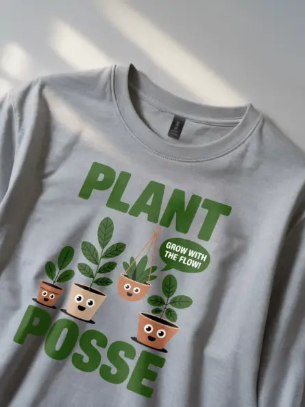 Minimalist Plant Parent T-Shirt – “Plant Posse” Cartoon Houseplant Tee - Image 2