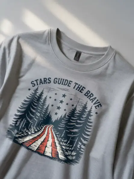Patriotic Forest American Flag T-Shirt – Stars Guide the Brave - Image 2