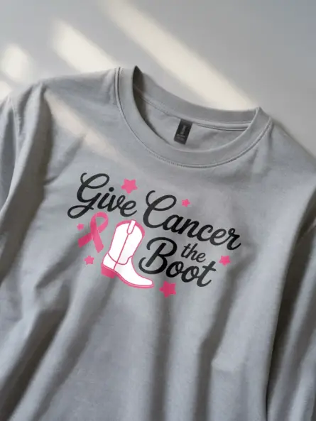 Pink Cowboy Boot Breast Cancer Shirt – Give Cancer the Boot Tee - Image 2