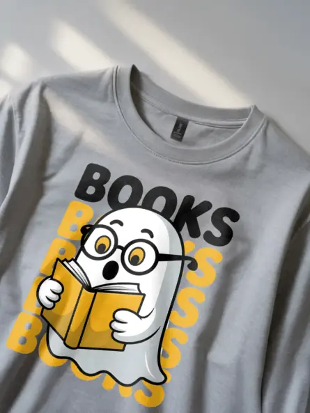 Adorable Reading Ghost Shirt – Cute Halloween Tee for Book Lovers - Image 2