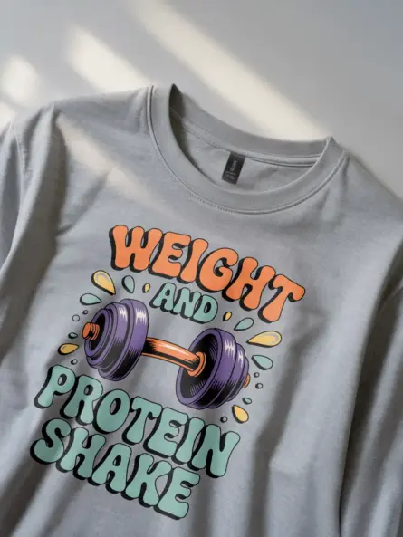 Bold Retro Fitness T-Shirt – Weight and Protein Shake 70s Gym Tee - Image 2