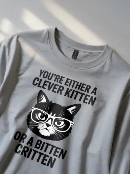 Witty Sarcastic Cat T-Shirt – Clever Kitten or Bitten Critten Tee - Image 2