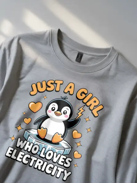 STEM Girl Electricity T-Shirt – Kawaii Penguin Design - Image 8