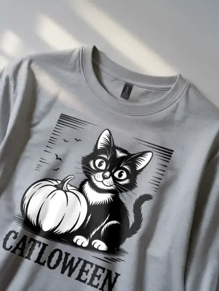 Grey close-up – rustic cat face detail vintage cat Halloween shirt grey
