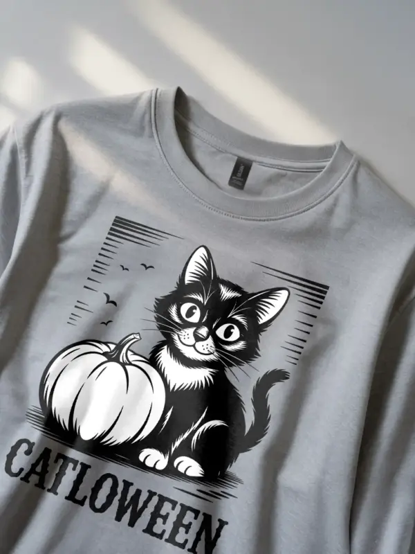 Grey close-up – rustic cat face detail vintage cat Halloween shirt grey