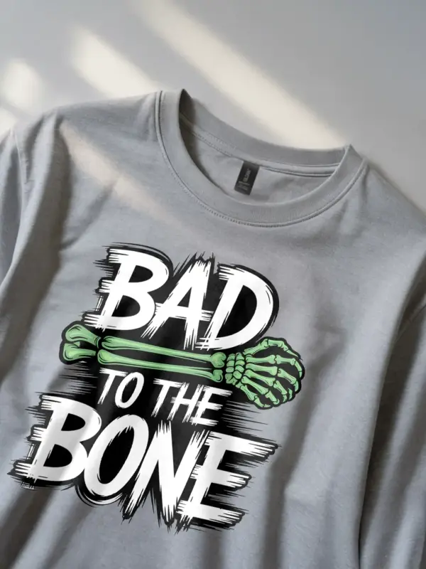 grey close-up – neon skeleton arm detail punk skeleton Halloween t-shirt