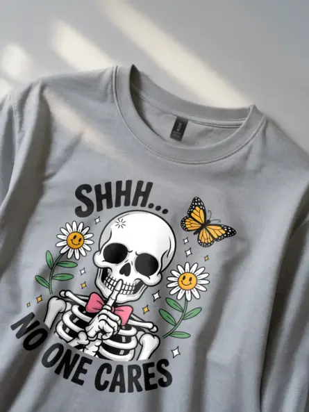 Witty Sarcastic Skeleton Shhh Shirt for Gen Z - Image 5