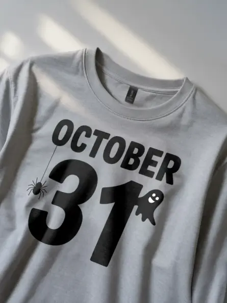 October 31 Shirt – Minimalist Halloween Tee with Ghost & Spider - Image 2
