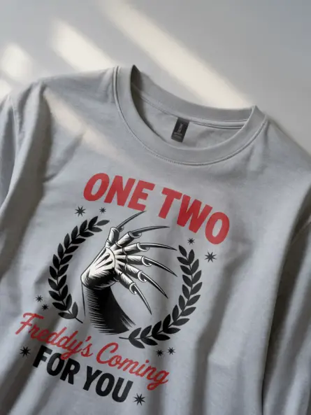 One Two Freddy’s Coming For You Shirt – Retro Horror Tee - Image 2