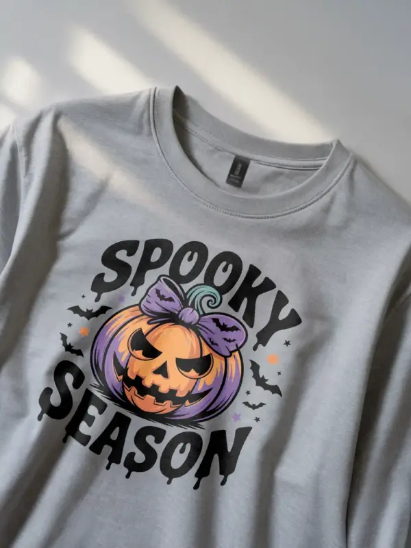 grey Shirt spooky season pumpkin t-shirt Halloween gift idea