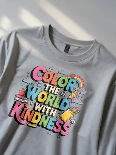 Color the World with Kindness T-Shirt – Retro Rainbow Style - Image 5
