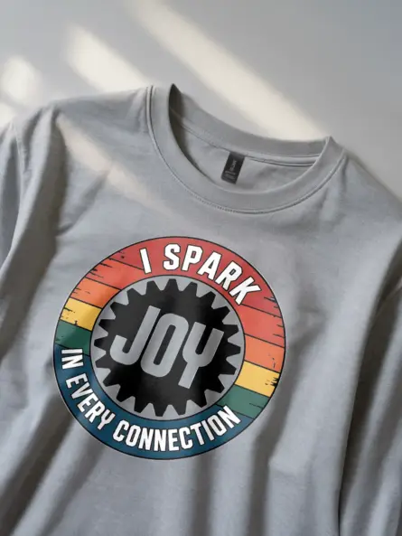 Electrician Spark Joy T-Shirt Retro Badge Design - Image 2