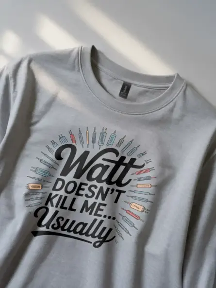 Watt Doesn’t Kill Me... Usually Electrician Pun T-Shirt - Image 3