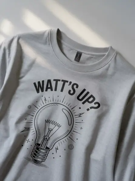 Funny Electrician Shirt - "WATT’S UP?" Light Bulb Pun Design - Image 2