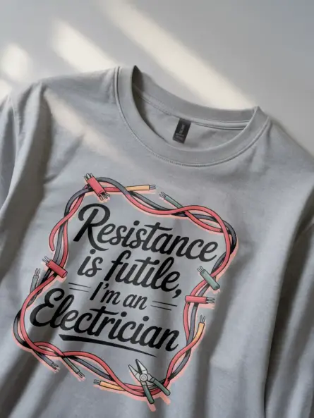Funny Electrician T-Shirt Vintage – Resistance is Futile Design - Image 3