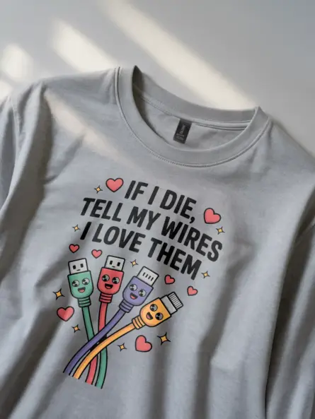 Funny Tech Lover T-Shirt with Cute Wires - Image 5
