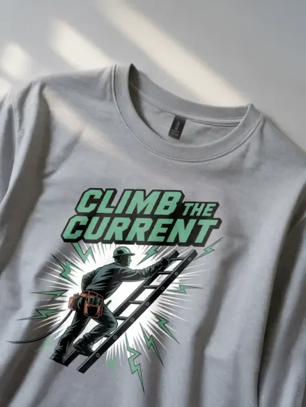 Climb the Current Motivational Electrician T-Shirt - Image 2