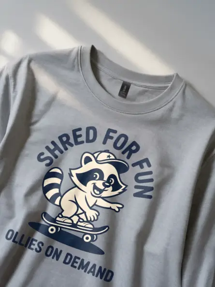 Skateboard Raccoon T-Shirt – Funny Shred for Fun Streetwear Tee - Image 5