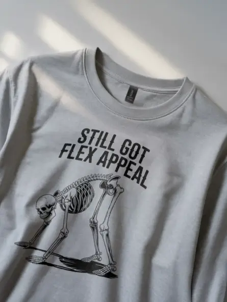 Bold Skeleton Yoga Shirt – Still Got Flex Appeal Humor Tee - Image 2